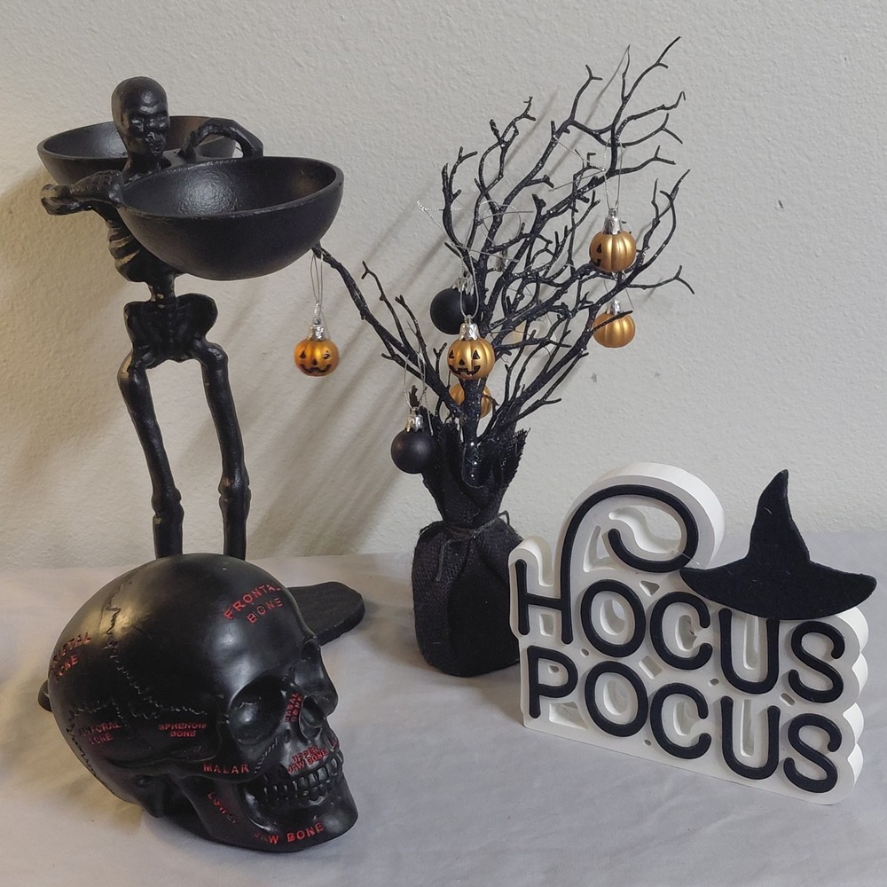 Black Halloween Decor Lot Skeleton Skull Hocus Pocus Spooky Tree Gothic